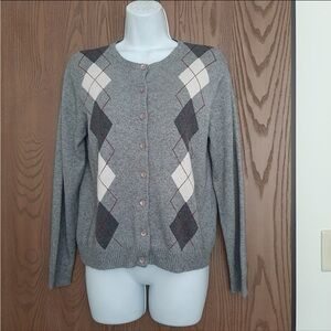 Talbots Gray and Cream Argyle Cardigan